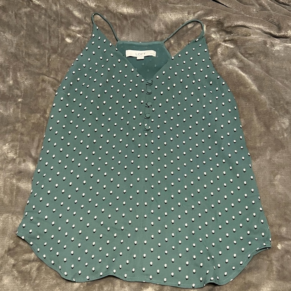 Green tank top with little pink flowers from the loft